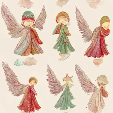 chistmas angels pattern, gradient background in watercolor clipart style