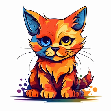An adorable clipart design of a cute kitten with a cool and charismatic personality. The kitten is illustrated with a confident and strong appearance, showcasing its impressive physical attributes. The style of the artwork is cute and playful, with bold and vibrant colors that pop against the white background. The contour lines add depth and dimension to the image, making it a standout clipart design