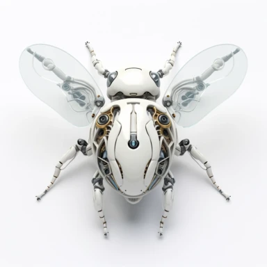 Clipart, white robot flying beetle top view, white background