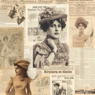 vintage style woman newspaper illustrations clipart set, detailed 4k, clipart style, background white