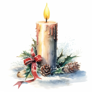 High details, watercolour, christmas candle, very high detail of image, clipart