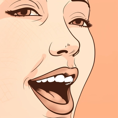 close up of someone talking, so close you can only see mouth and nose, mouth open, smiling, clipart