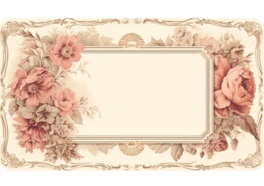 vintage inspired printable rectangle label with intricate sepia colored borders and hand drawn details. detailed with soft watercolor flowers. No text. Isolated clipart on solid white background