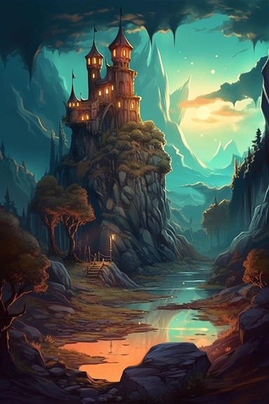 realistic clipart of enchanted curse landscape, digital painting