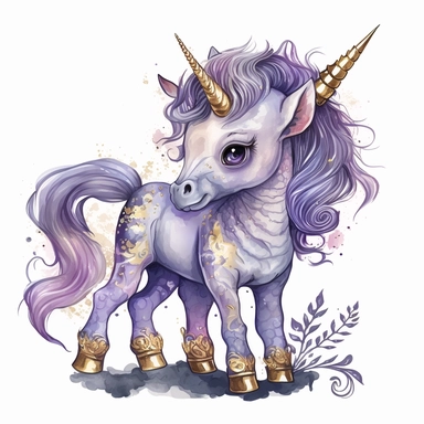 <https://s.mj.run/VVu0lg19AyI> fantasy baby unicorn, clipart watercolor illustration, aquarallist, cute, big eyes, pretty purple, unicorncore, fairycore, free brushwork, watercolor, light and bright, four legs, gold horn, sparkle, sparklecore, detailed, isolated on a white background,