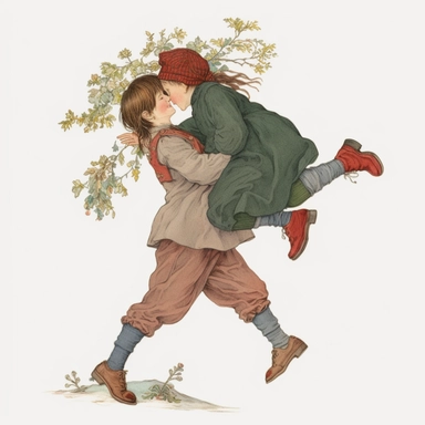 high detail 8k a boy falling love with a girl clipart by Elsa Beskow..2.0