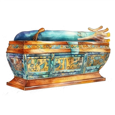 Watercolor Fantasy Ancient Egypt coffin Clipart, white background