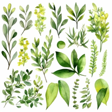 greenery watercolor clipart 12 by 12 inches in white background