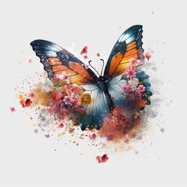 beautiful Butterfly, flying over flowers, sparkling magic dust sprinkling down on the flowers, colorful, fantasy, magic, Fantasy Clipart, PNG Clipart, Illustration clipart, white background, 4K, extremely detailed
