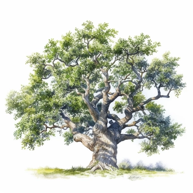 watercolor old fairly oaktree clipart, style of Pieter Wagemans, Isolated on white background