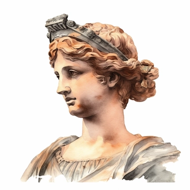 terracota marble statue, just head of a woman, looking like greek statue, detailed, clipart, watercolor