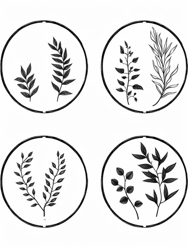 6 plant decor. circle crown simple. minimalist. line work. black line. no shading. clipart. white background