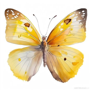 watercolor butterfly clipart, flying butterly, full yellow, bright color, no outlines, white background, no text