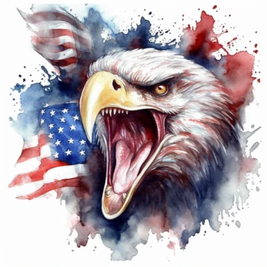 watercolor clipart of Haliaeetus leucocephalus and American flag background kills a dragon
