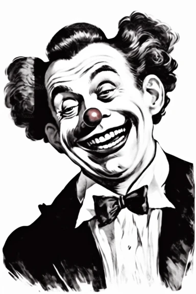 Black and white vector clip art 1950s man with clown nose laughing vintage ad stock image white background