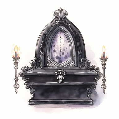 gothic cartoon watercolour black coffin illustration white background clipart style