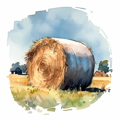 a Farm hay bale in the style of watercolour clipart with detailed brush strokes