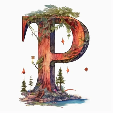 the letter P clipart, white background, fairytale
