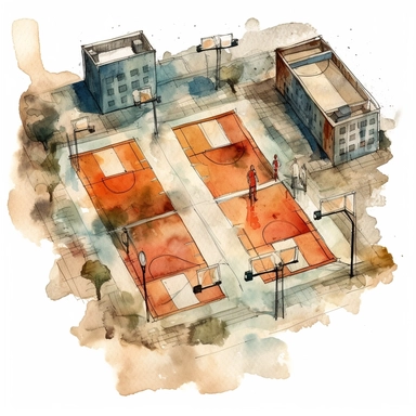 basketball court, watercolour, clipart