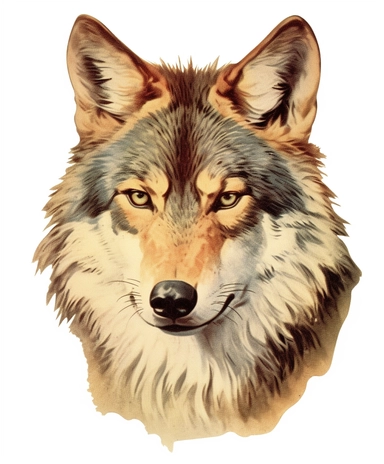 Vintage 1920 Portrait of wolf Head Illustration , Chromolithograph, Die Cut, 1920s Illustration, Vintage, Chromolithograph, Colorful, Antique, Ephemera, Clipart, 8k, Isolated on white