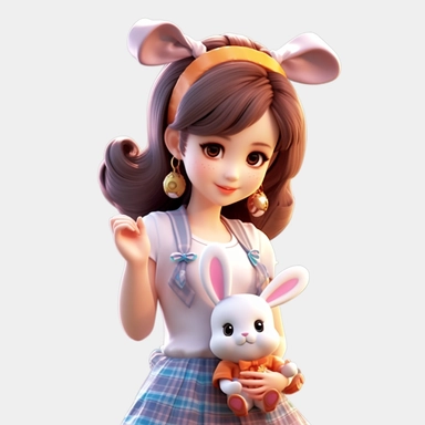 a cute girl,3d character from Disney Pixar,sblind box,anime,bbc girl,woman png clipart,in the style of chinapunk,photo-realistic compositions,movie still,bunnycore