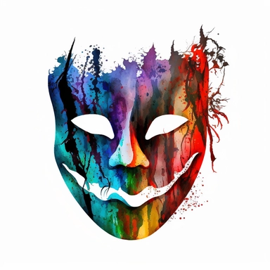 scary halloween mask watercolour tempera clipart illustration, vivid dark colours, clean, crisp, smooth, white background