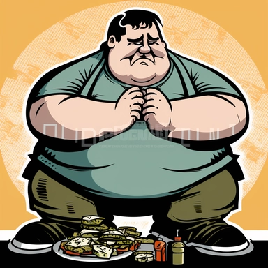 clipart of a fat man with black hair on knees Praying