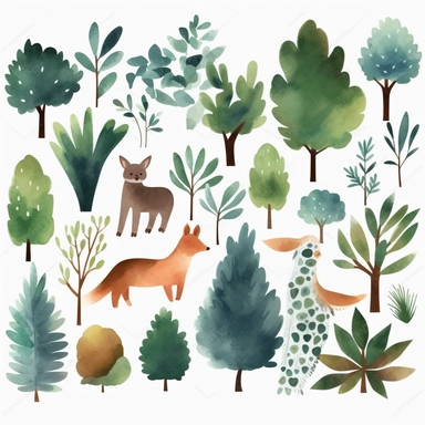 simplified single bush clipart, simple shapes, no lines, no outlines, clipart most popular on etsy, featured on dribble, cartoon animals clipart, minimalist, computer vector graphic design clip art, watercolor illustration clipart, watercolour clipart, watercolor illustration for kids and children, book illustration, print on demand image, PNG transparent background
