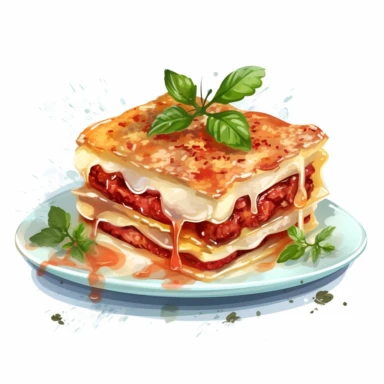 italian lasagna, detailed cottagecore illustration, clipart
