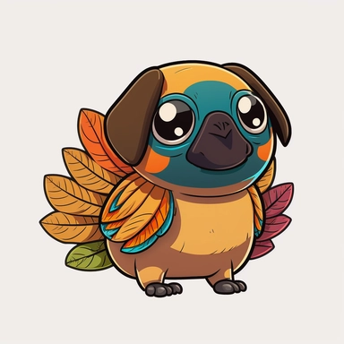 thanksgiving turkey pug colourful anime manga kawaii cute vibrant clipart vivid, white background