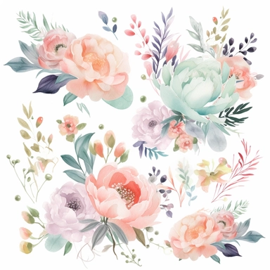 Pastel Floral Bouquets Clipart in white background