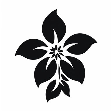 A black silhouette of a flower with 5 petals on a white background in clipart style.
