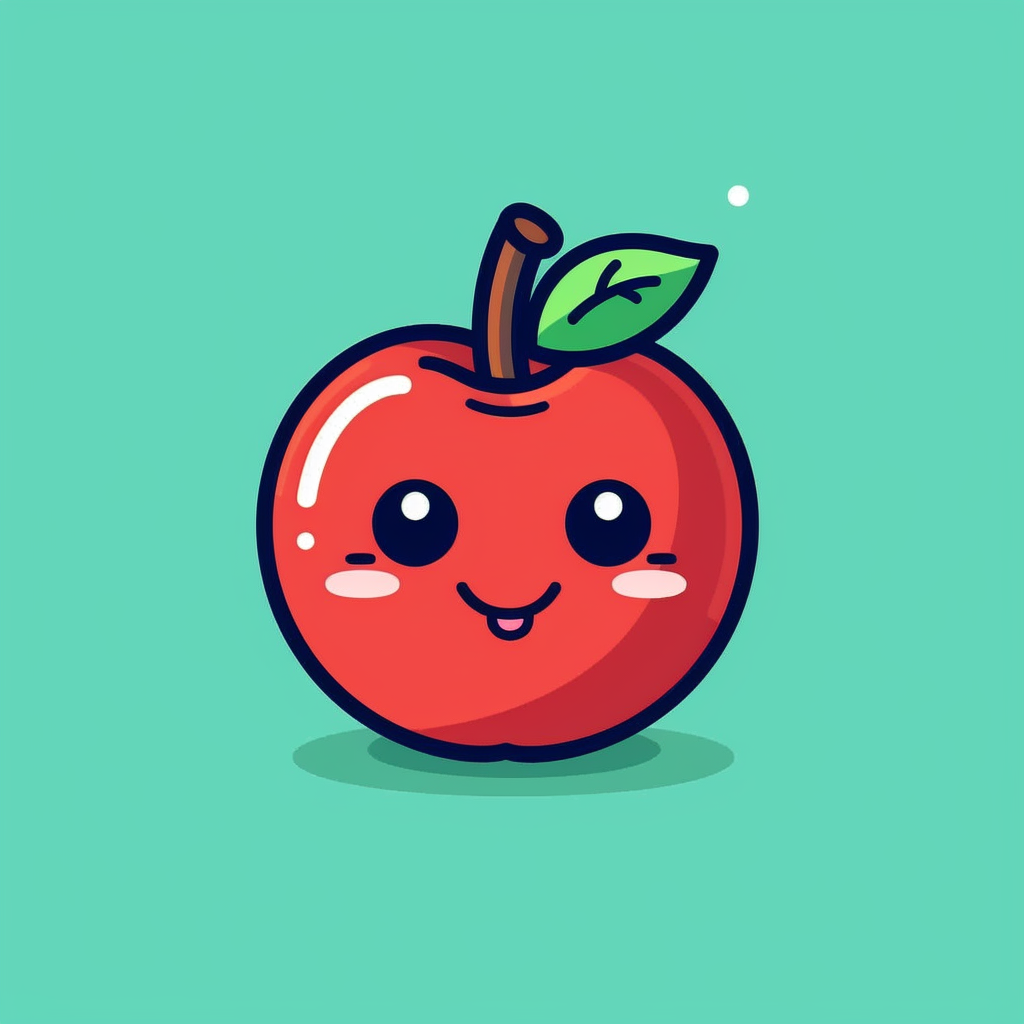 Create a colorful clipart of a bright red apple with a green leaf on ...