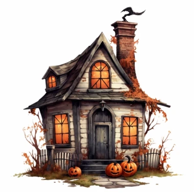 simple vintage house on halloween night, quaint and old, children's illustration style, 1930s era, isolated on white background, high resolution clipart