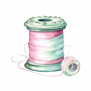 watercolor vintage bobbin case, pastel pink and mint, high quality, clipart, white background