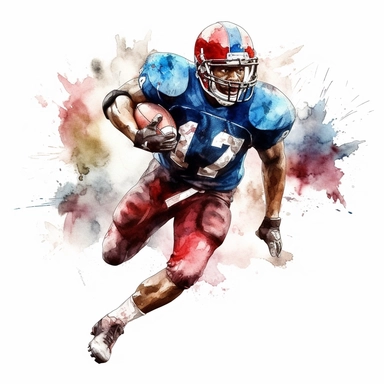 Award winning hyper detail watercolour american football player, white background, clipart