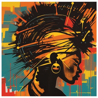 African rhythms pulse through the strokes of Basquiat's brush, giving life to a Black Woman Clipart in vibrant hues. Afro girl, crowned in glory, emerges from the canvas, her natural hair a testament to ancestral pride. In the hand-drawn art style of Basquiat's legacy, an African American Girl takes center stage, exuding strength and resilience. Each line, highly detailed, weaves a narrative of empowerment and beauty, celebrating the richness of heritage. This Printable Art invites you to embrac