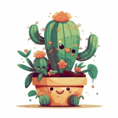 Mexican cactus, clipart design, super cute, isolated white background, high quality, 2d, vector, flat