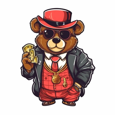 Gangster Teddy Bear SVG PNG Design, happy Teddy with money sack Cut File, Hip Hop Grizzly Bear Silhouette, Cartoon Clipart, Hustle SVG