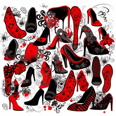 Wedding shoes black and red doodles clipart on white background