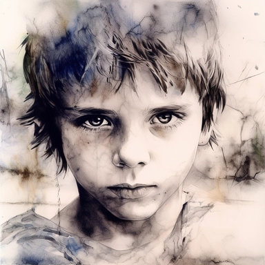 a clipart of a ultra detailed watercolor White Boy looking for us like in U2’s War album cover watercolor as background, v4 ar 2:3