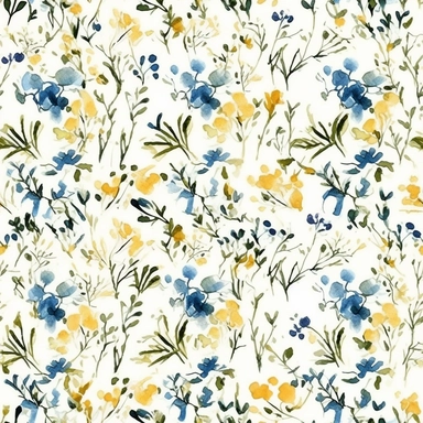 seamless pattern, painting of delicate cute wildflowers, light yellow and blue, single flowers, watercolor watercolour, clipart, pattern designs, animated gifs, simplistic, minimalist, abstract