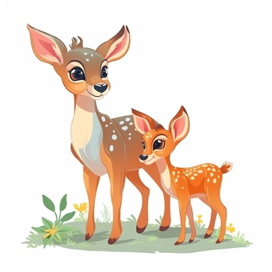cartoon baby deer with mother Clipart, bright color with smooth edges. vector illustration
