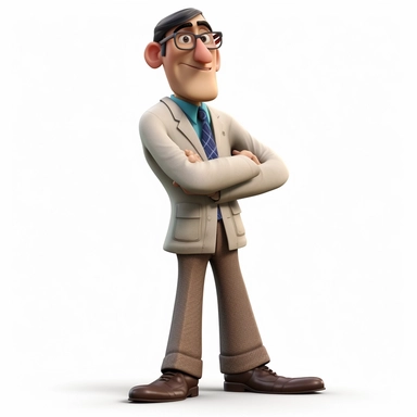 Character: Create a character resembling a professional BCBA (Board Certified Behavior Analyst). Pixar-style: Design the character in a Pixar-inspired art style, with vibrant colors and appealing aesthetics. Attire: Dress the BCBA character in professional attire, such as a lab coat or business casual clothing. Pose: Show the BCBA character in a confident and approachable pose, possibly interacting with a child or holding visual aids. Facial expression: Capture a friendly and knowledgeable expre