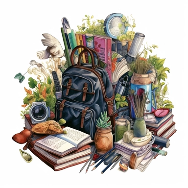 stationery, books, notebooks, pencils, backpacks, folders, globes, computers, and many more, illustrations, clipart, meticulously hand-illustrated, bringing the beauty of nature, white background