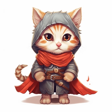 cute kitty in witcher clothes , clipart illustration