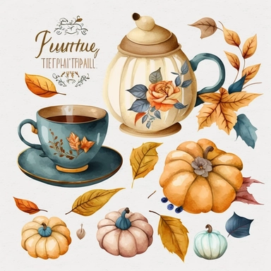 tea party,tea clipart,tea set clipart,tea cup png,tea cup clipart,watercolor teacup,tea time,tea set,fall clipart,autumn tea,autumn watercolor,pumpkin tea,pumpkin spice Watercolor Pumpkin Tea Clipart, autumn and fall holiday tea cups, Thanksgiving pumpkin spice clip art PNG graphics