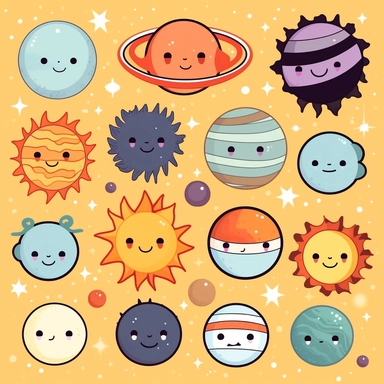 Solar system clipart commercial use, planets vector graphics, Space clipart, kawaii clip art