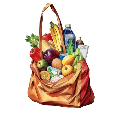 watercolor a funny grocery bag with vegetables vector, in the style of alexander milne calder, raymond briggs, free-associative, happenings, #vfxfriday, light brown and brown, colorful animations Clipart desert cartoon t-shirt graphic, vector, contour, isolated on a white background