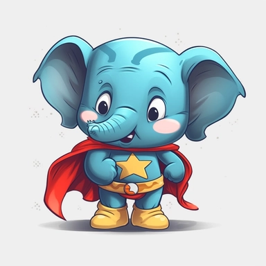 funny cute elephant in a Superhero Costume, clipart, isolated white background, 32k